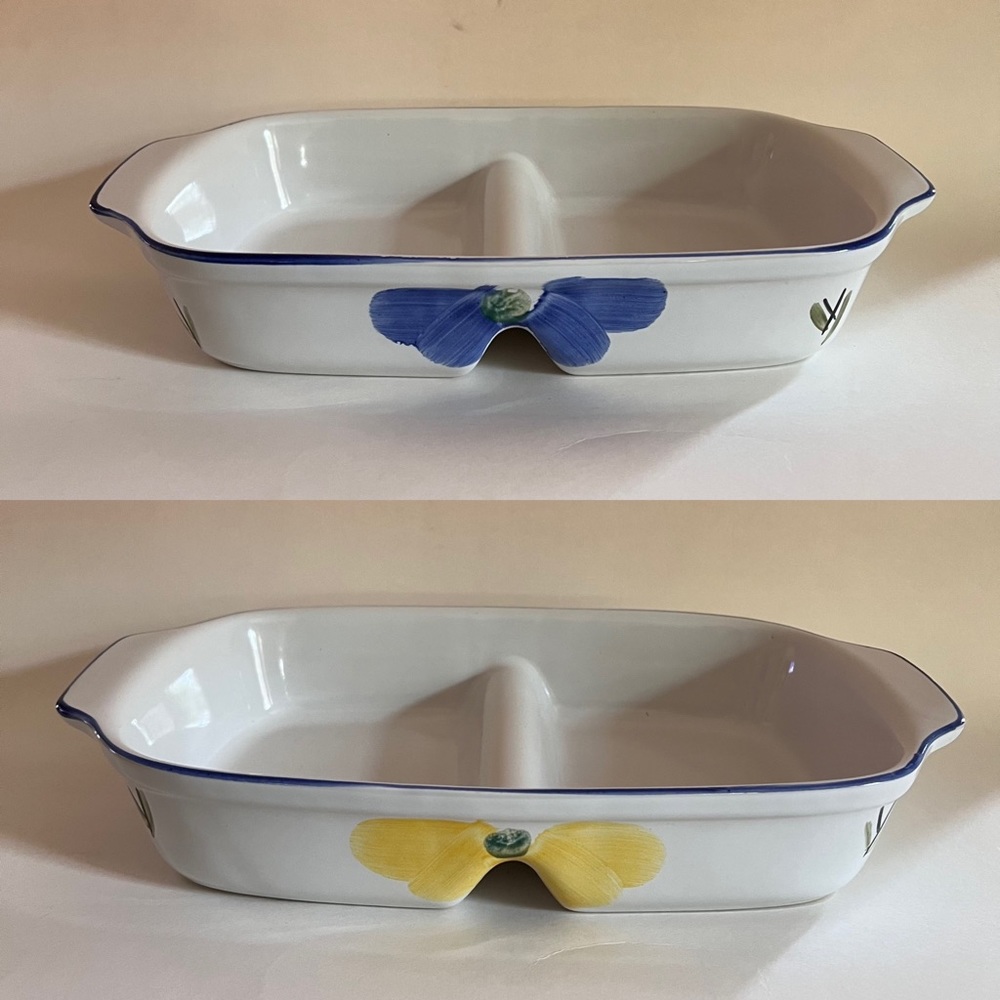 3/$30 Maxam Oven To Table Hand Painted Divided Casserole Dish Made In Portugal
